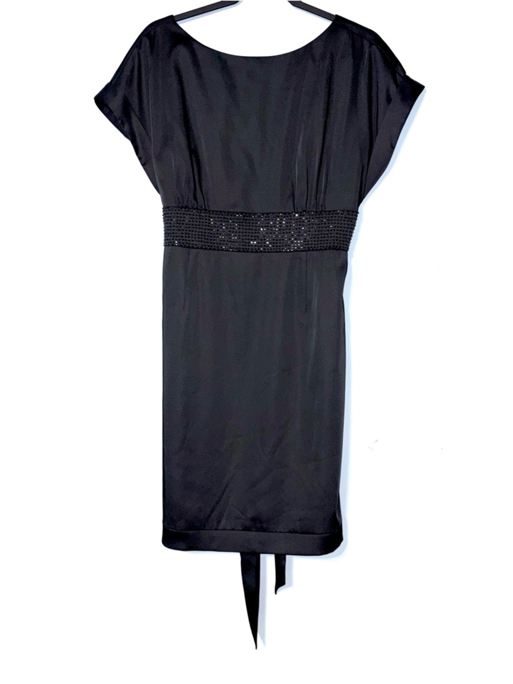 Vtg size 12 BCBG Max Azria Y2K Black Satin Beaded Empire Waist Dress Mini Party